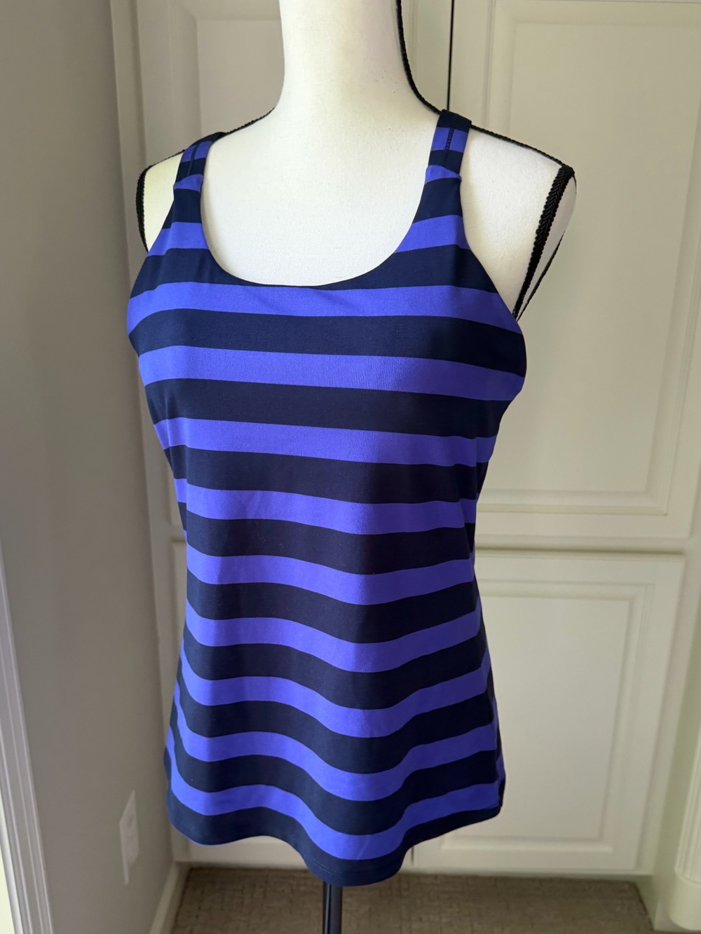 Athleta Navy and Blue Horizontal Stripe Tank